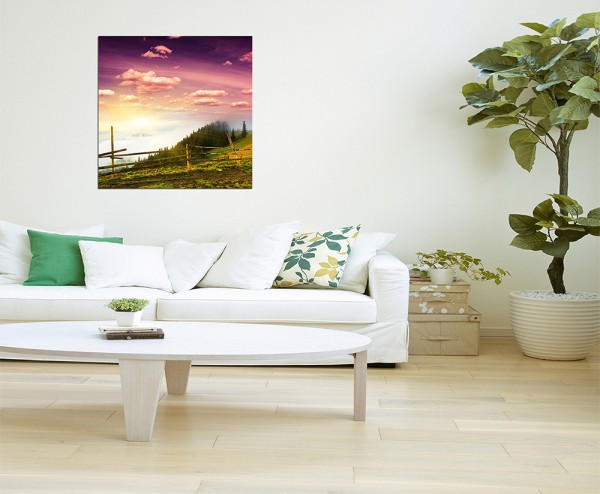 80x80cm Morgenrot Landschaft Wald Natur