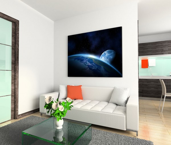 120x80cm Wandbild Planeten Erde Sonne Mond Weltraum