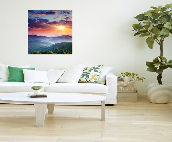 80x80cm - WANDBILD Landschaft Berge Wiese Abendsonne '