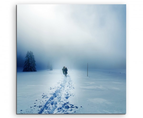 Künstlerische Fotografie  Paar im Schneesturm auf Leinwand exklusives Wandbild moderne Fotografie f