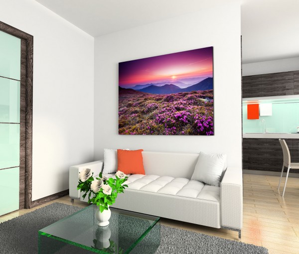 120x80cm Wandbild Ukraine Blumenwiese Berge Sonnenuntergang