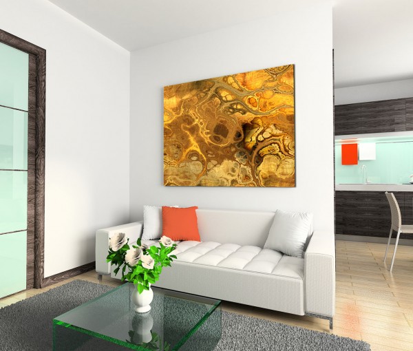 120x80cm Wandbild Kunst Hintergrund Wellen abstrakt gelb orange braun