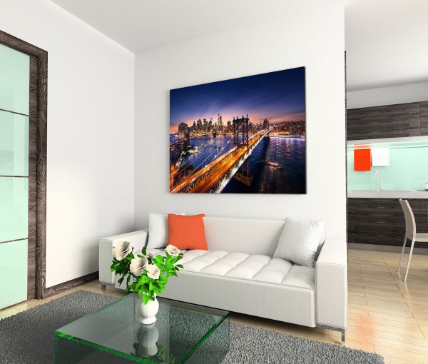 120x80cm Wandbild Manhattan Brooklyn Bridge Sonnenuntergang