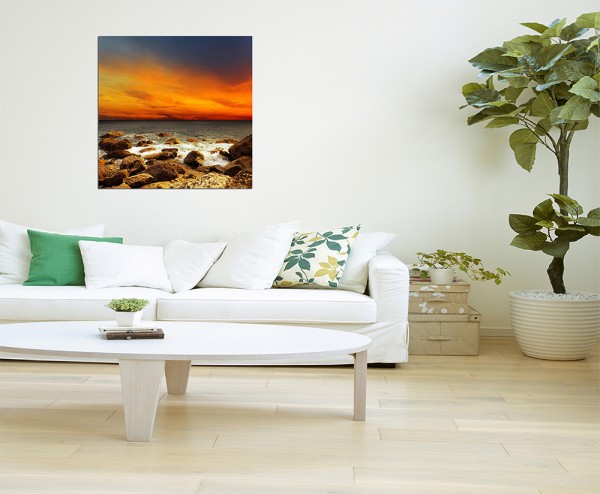 120x80cm Meer Sonnenuntergang Himmel Steine