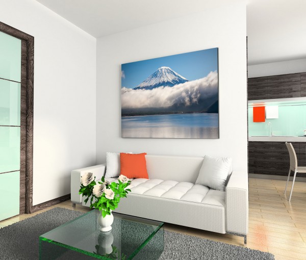 120x80cm Wandbild Fuji Berg See Schnee Wolken Winter