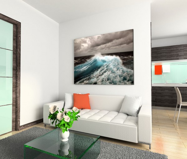 120x80cm Wandbild Ozean Meer Wellen Wolken