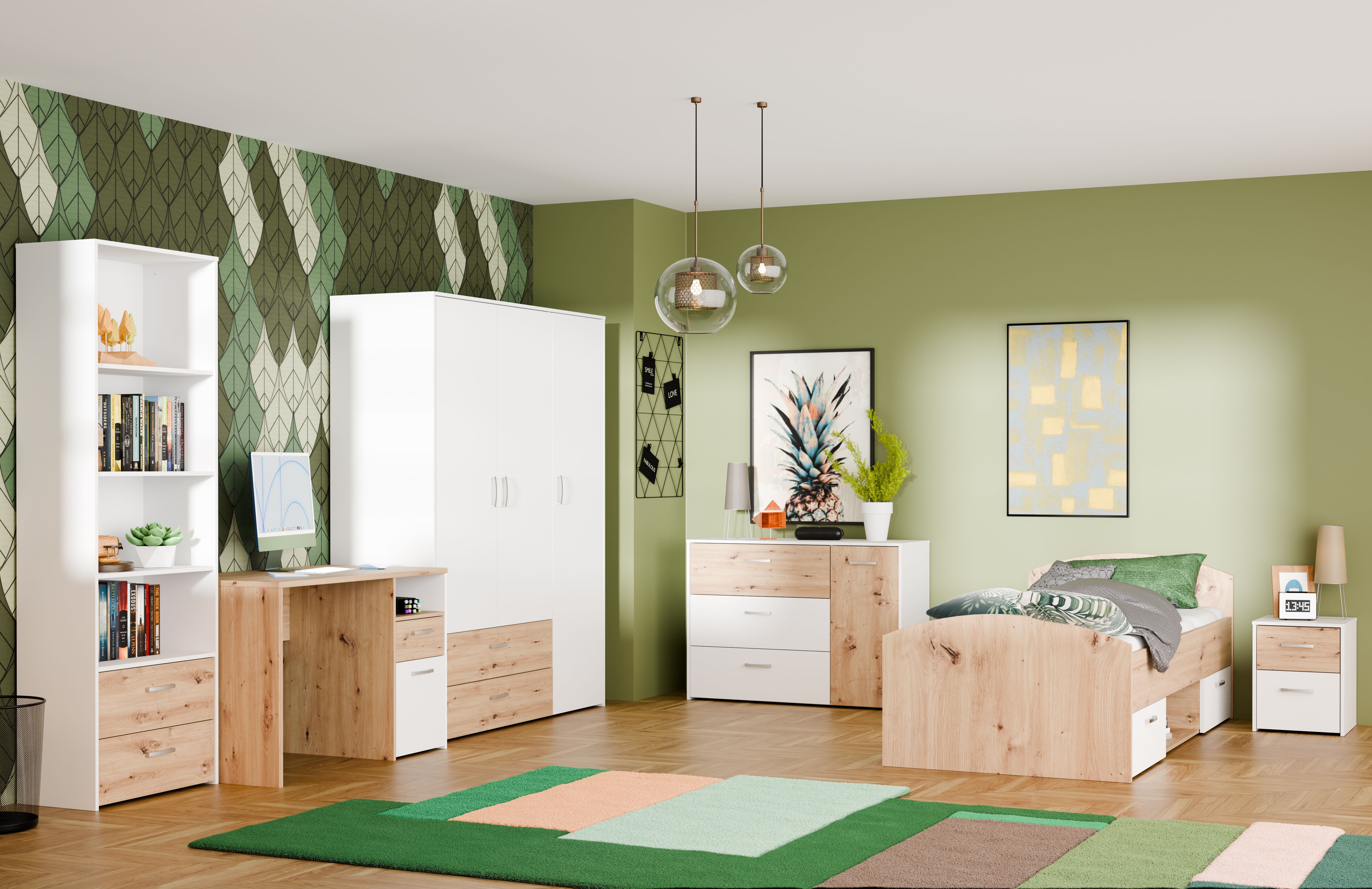 Jugendzimmer Culgoa in Weiß und Artisan Eiche 6 teiliges Kinderzimmer Komplett Set