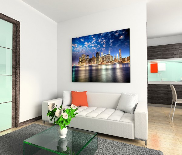 120x80cm Wandbild Manhattan Skyline Sonnenuntergang Wasser