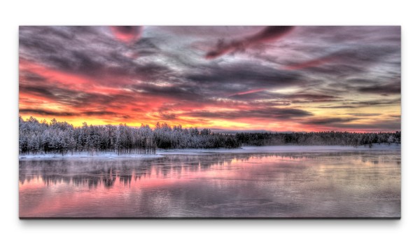 Bilder XXL winterliche Landschaft in Lappland 50x100cm Wandbild auf Leinwand