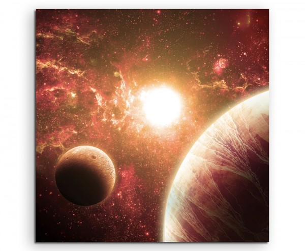 Illustration - Rote Planeten mit Mond auf Leinwand