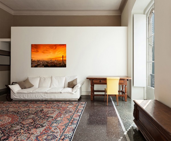 120x80cm Stadt Gebäude Sonnenuntergang