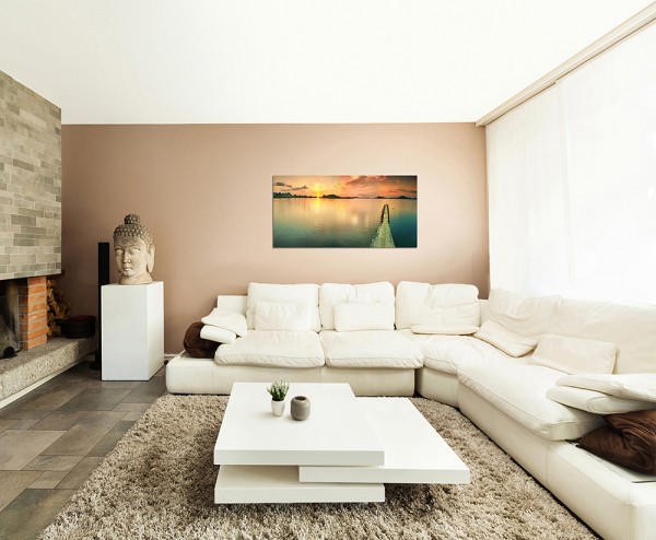 120x60cm Sonnenuntergang Steg See