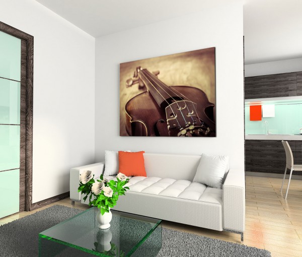 120x80cm Wandbild Violine Stillleben vintage