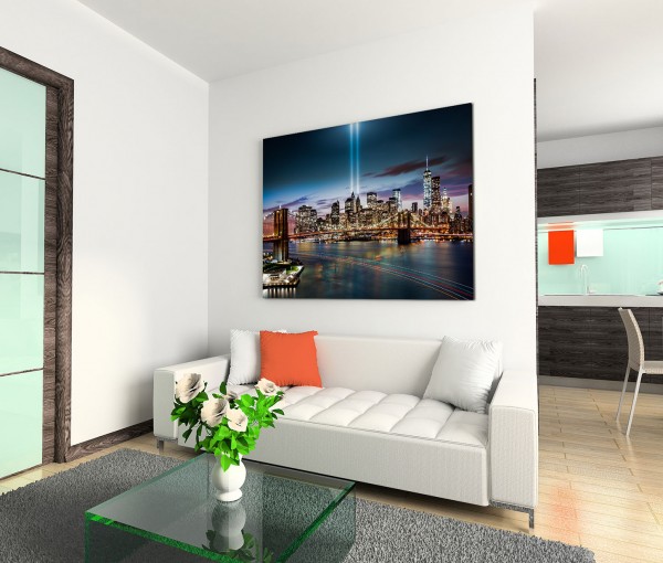 120x80cm Wandbild Manhattan Brooklyn Bridge Hudson Nacht Lichter