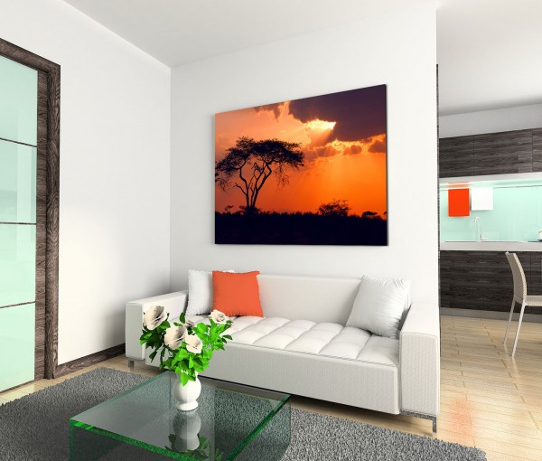 120x80cm Wandbild Afrika Baum Sonnenuntergang Wolken