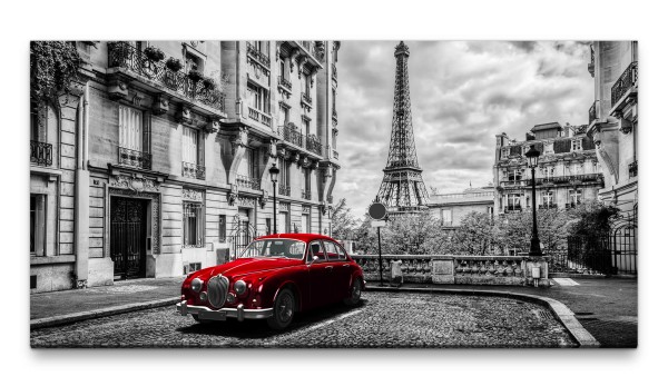 Bilder XXL Rotes Auto in Paris 50x100cm Wandbild auf Leinwand