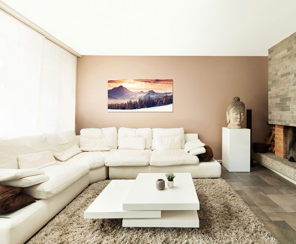 120x60cm Winterlandschaft Schnee Berge Wald