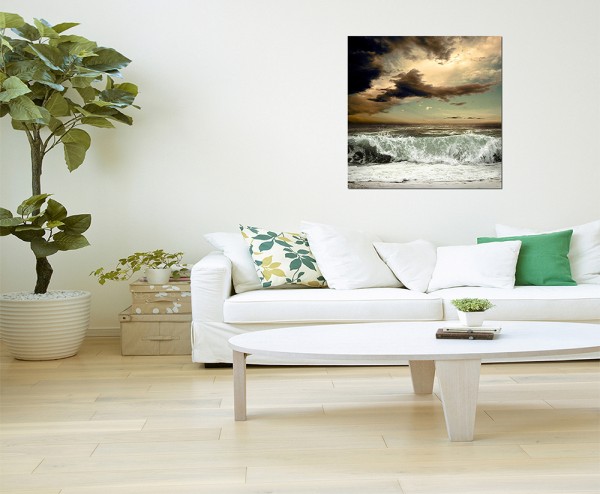 120x80cm Meer Sturm Wellen Wolken