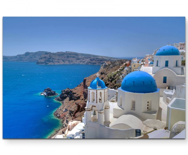 Fotografie Santorini Kirchenglocke und Kuppeldächer - Leinwandbild