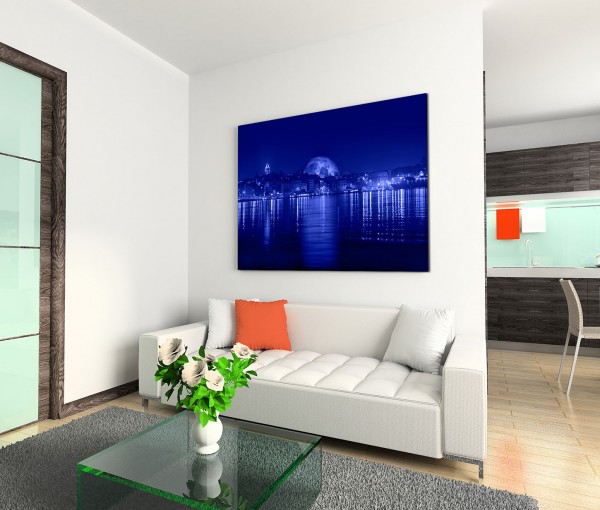 120x80cm Wandbild Istanbul Galataturm und -brücke Bosporus Nacht