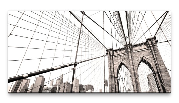 Bilder XXL New York Bridge schwarz weiss 50x100cm Wandbild auf Leinwand