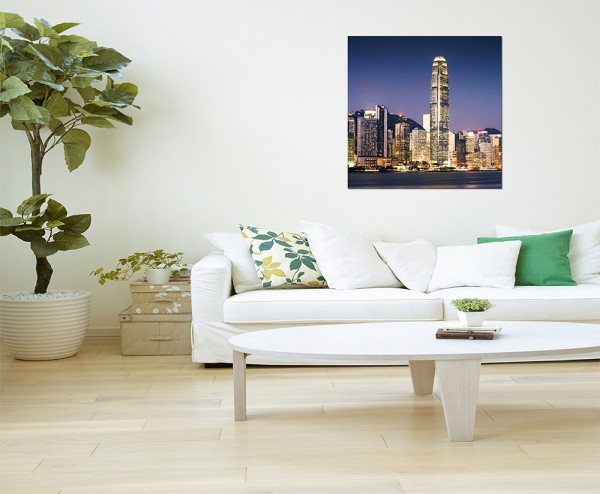 80x80cm Hong Kong Skyline Nacht Gebäude