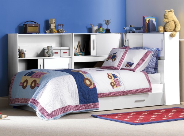 Staurraumbett Snoop von Parisot 90 x 200 cm Liegefläche mit 3 Regalen in Weiß - Jugendzimmer Kinderzimmer Möbel Teenagerzimmer