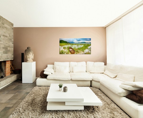 120x60cm Landschaft See Boot Berge Himmel