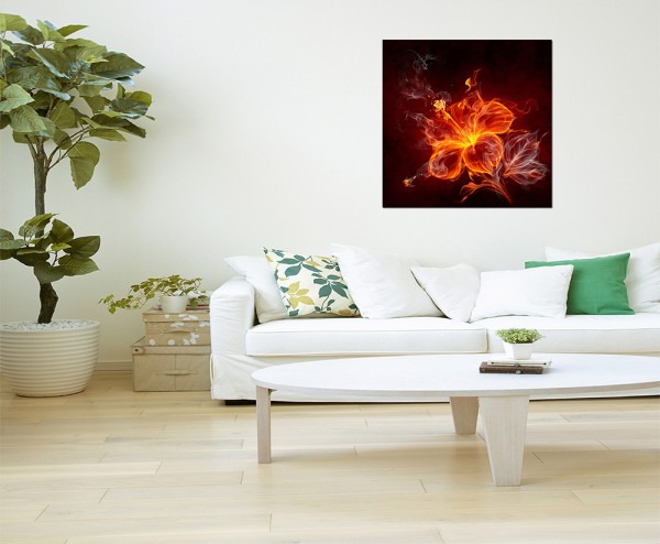 80x80cm Hibiskus Blüte Feuer Flammen Rauch