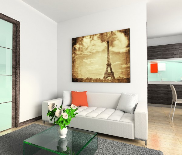 120x80cm Wandbild Paris Eiffelturm Sepia vintage