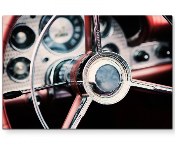 Oldtimer Lenkrad Rottöne - Leinwandbild