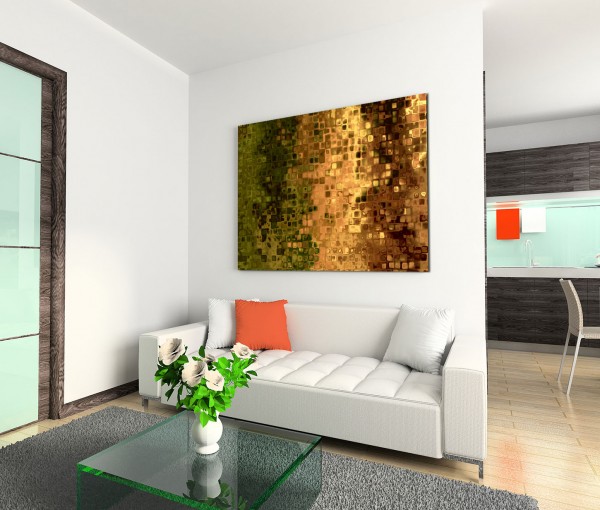 120x80cm Wandbild Hintergrund Kunst abstrakt Pixel grün braun gelb