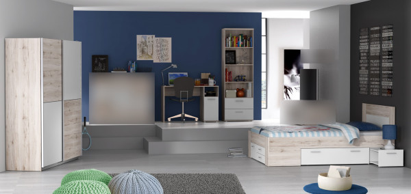 Jugendzimmer Steffie 4 teilig in Sandeiche und Weiß +++ von möbel-direkt+++ schnell und günstig