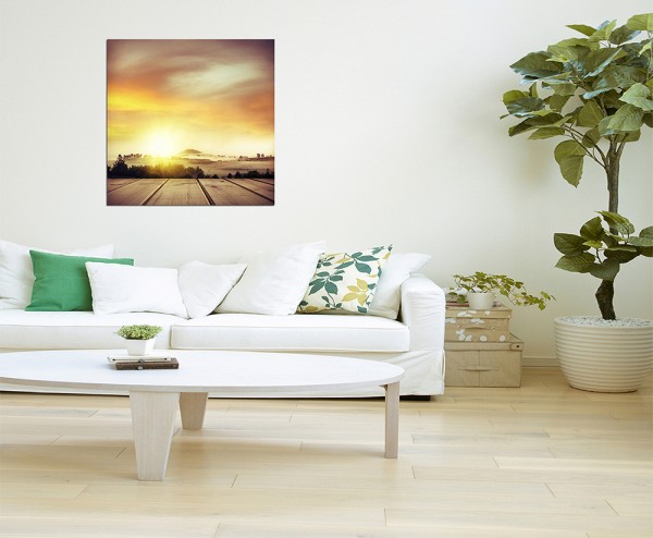 80x80cm Neuseeland Landschaft Holz Himmel warm