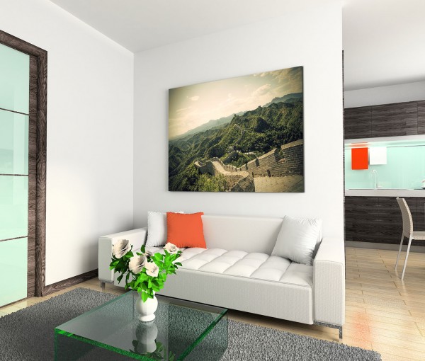 120x80cm Wandbild China Beijing Mauer Berge Landschaft