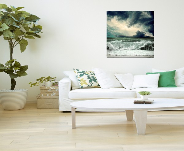 120x80cm Meer Sturm Wolken Wellen