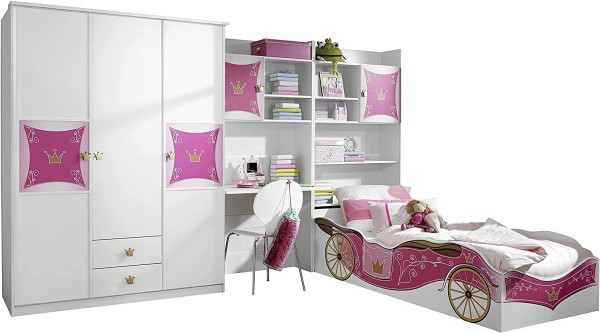 Jugendzimmer Kate in Weiß- Rosa von Rauch Möbel 3 teiliges Superset mit Schrank, Jugendbett, Schreib