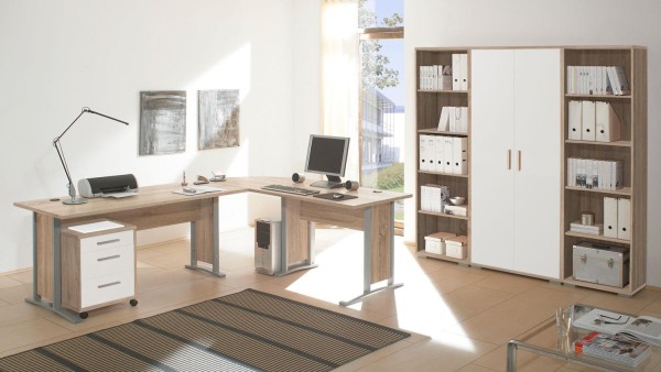 Büro Office Line von Bega in Eiche und Weiß Möbel Komplett Set