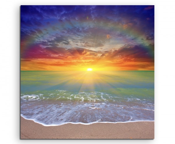 Naturfotografie – Sonnenaufgang am Strand mit Iris auf Leinwand