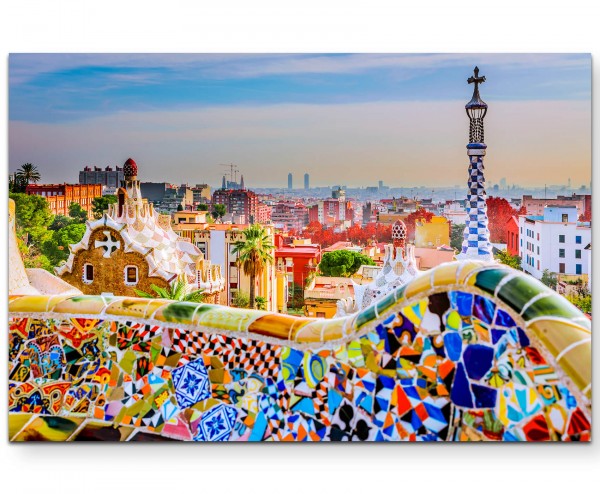 Bunte Mauer in Barcelona - Leinwandbild