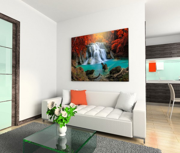 120x80cm Wandbild Thailand Wald Wasserfall Bäume Lagune Natur