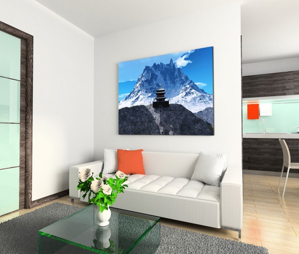 120x80cm Wandbild Tempel Buddhismus Berge Schnee