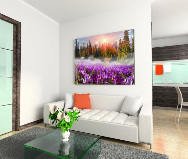 120x80cm Wandbild Ukraine Alpengipfel Bäume Blumen Morgensonne