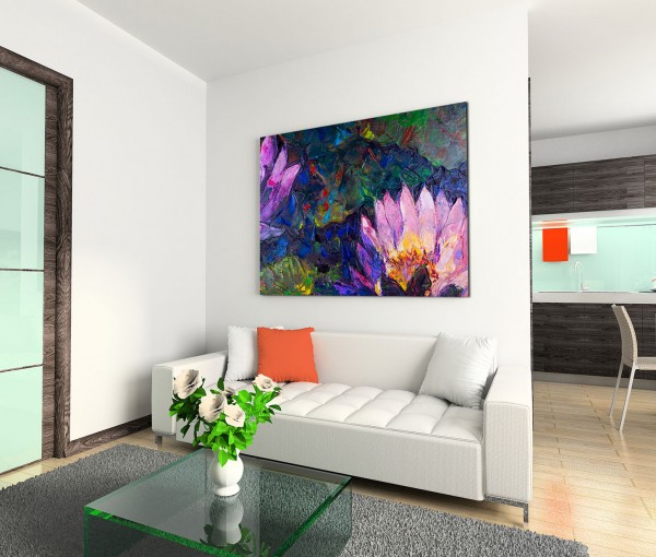 120x80cm Wandbild Ölmalerei Lotusblumen Blüten