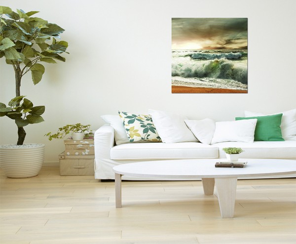 80x80cm Meer Wellen Strand Wolkenhimmel