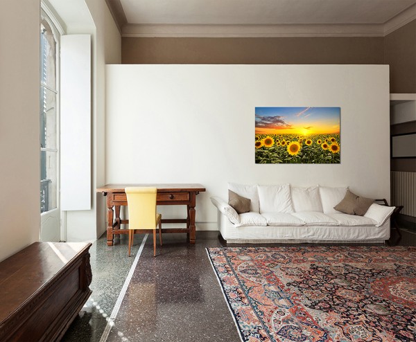 120x80cm Sonnenblumen Sonnenuntergang Himmel