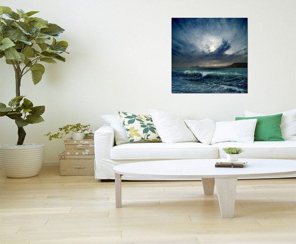 80x80cm Meer Wellen Sturm Berge Wolken