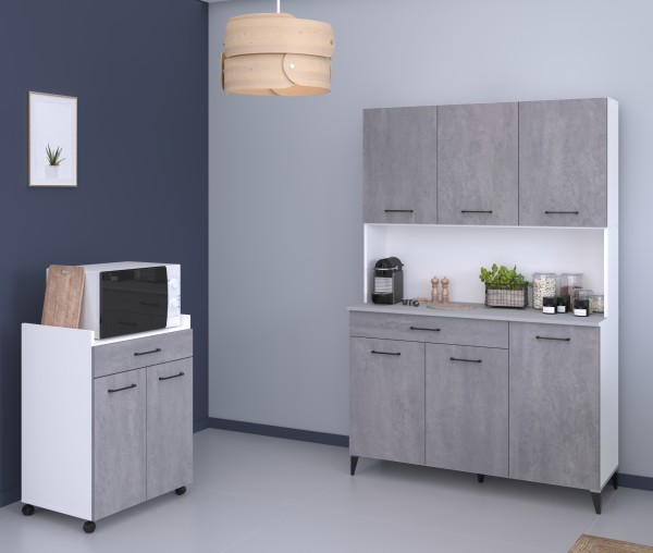 Buffet Set Küchenbuffet Küchenschrank Malice 2 von Parisot 2 teilig in Weiß und Beton komplett