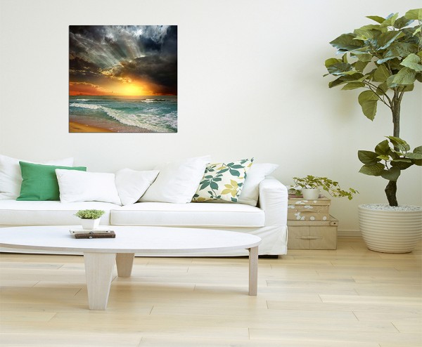 80x80cm Strand Meer Wellen Sonnenuntergang Wolken