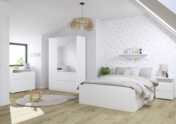 RAUCH BLUE Jugendzimmer Joel 5 teilig Komplett Set in Weiß mit Kleiderschrank, 140er Jugendbett, Nac